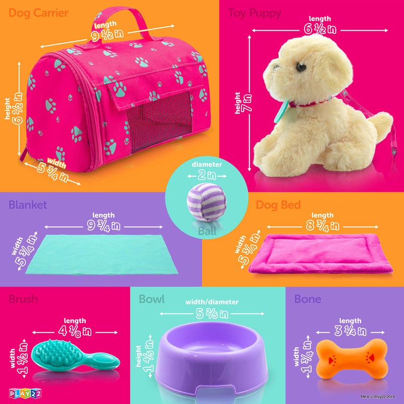 Play22 Plush Puppy Doll Set for Kids 9 PCS - Baby Doll Accessories - Doll Puppy Set - 4 Year Old Girl Birthday Gifts, Little Girl Toys, Sized for 18" Dolls, Multicolor - Image 4